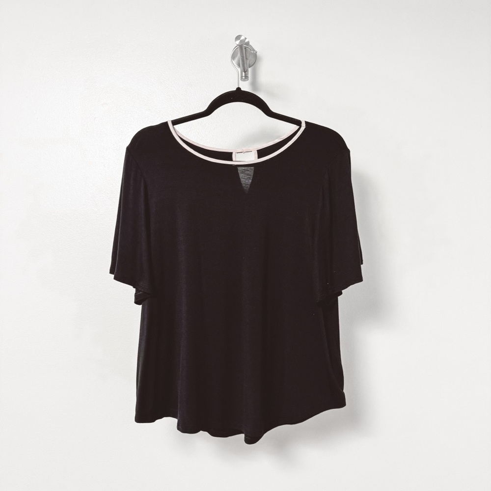 Kate Spade New York Modal Boxy Comfy Fit‎ Pajama Top Black w. Pink Bow Large